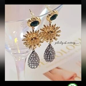 Gold and Silver Floral Drop Earrings